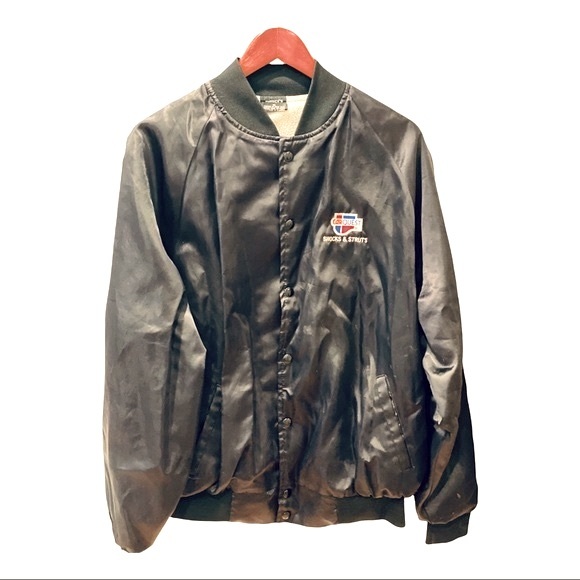Retro Satin Bomber Jacket Carquest Automotive Shocks Struts Black XL Repair